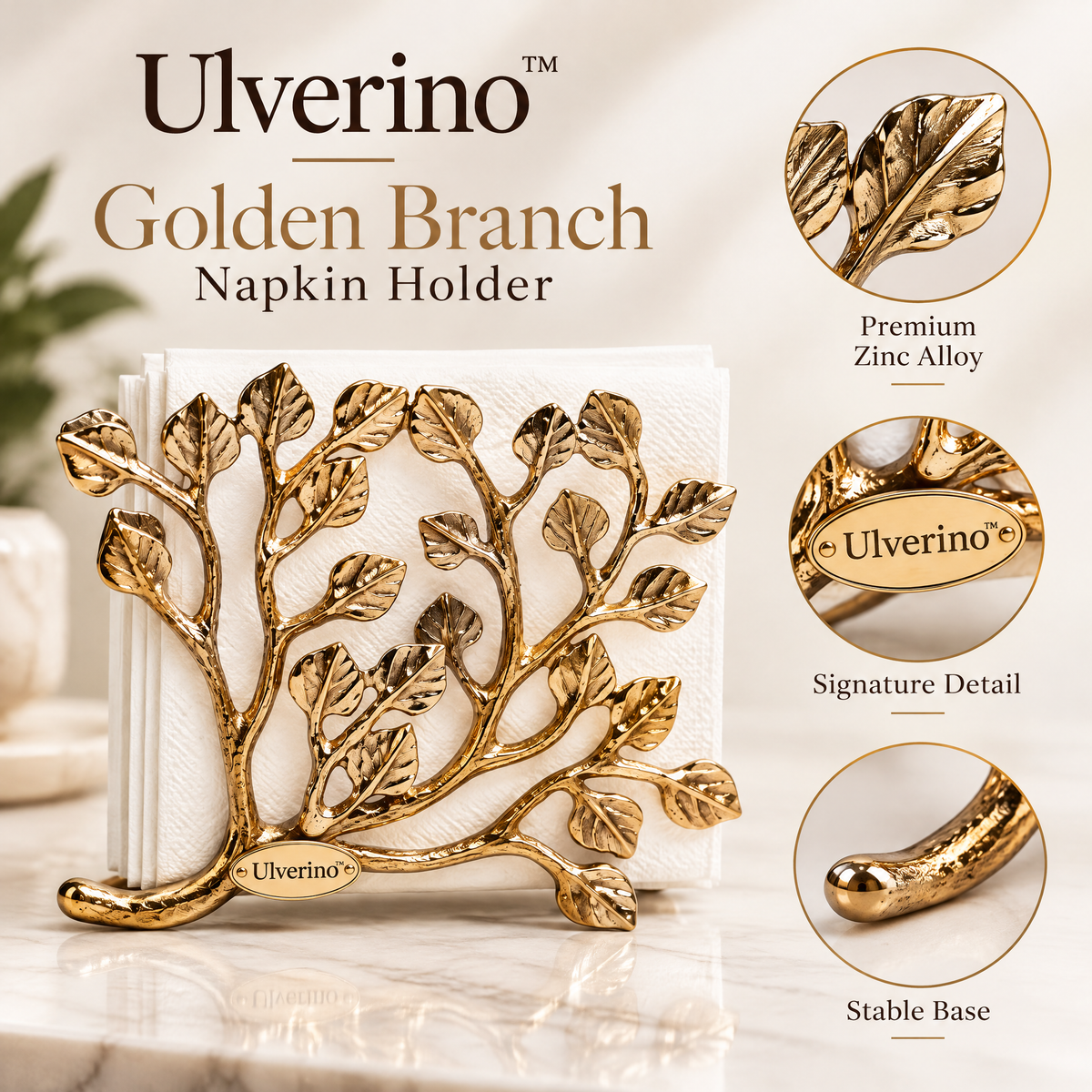 Ulverino™ Gilded Arbor Branch Sculptural Napkin Holder