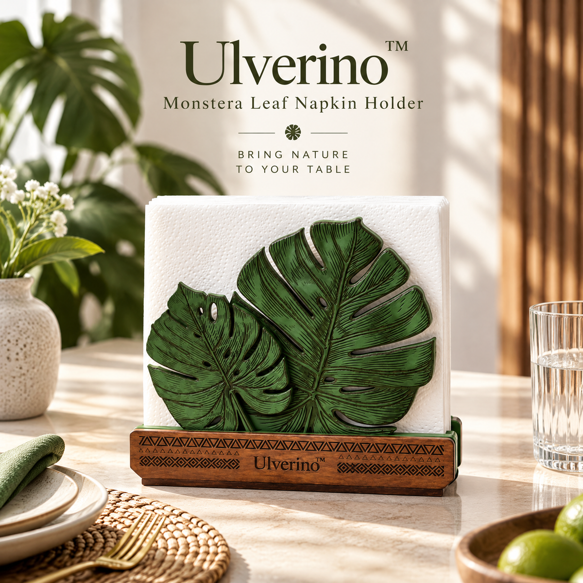 Ulverino™ Verdant Monstera Sculptural Napkin Holder