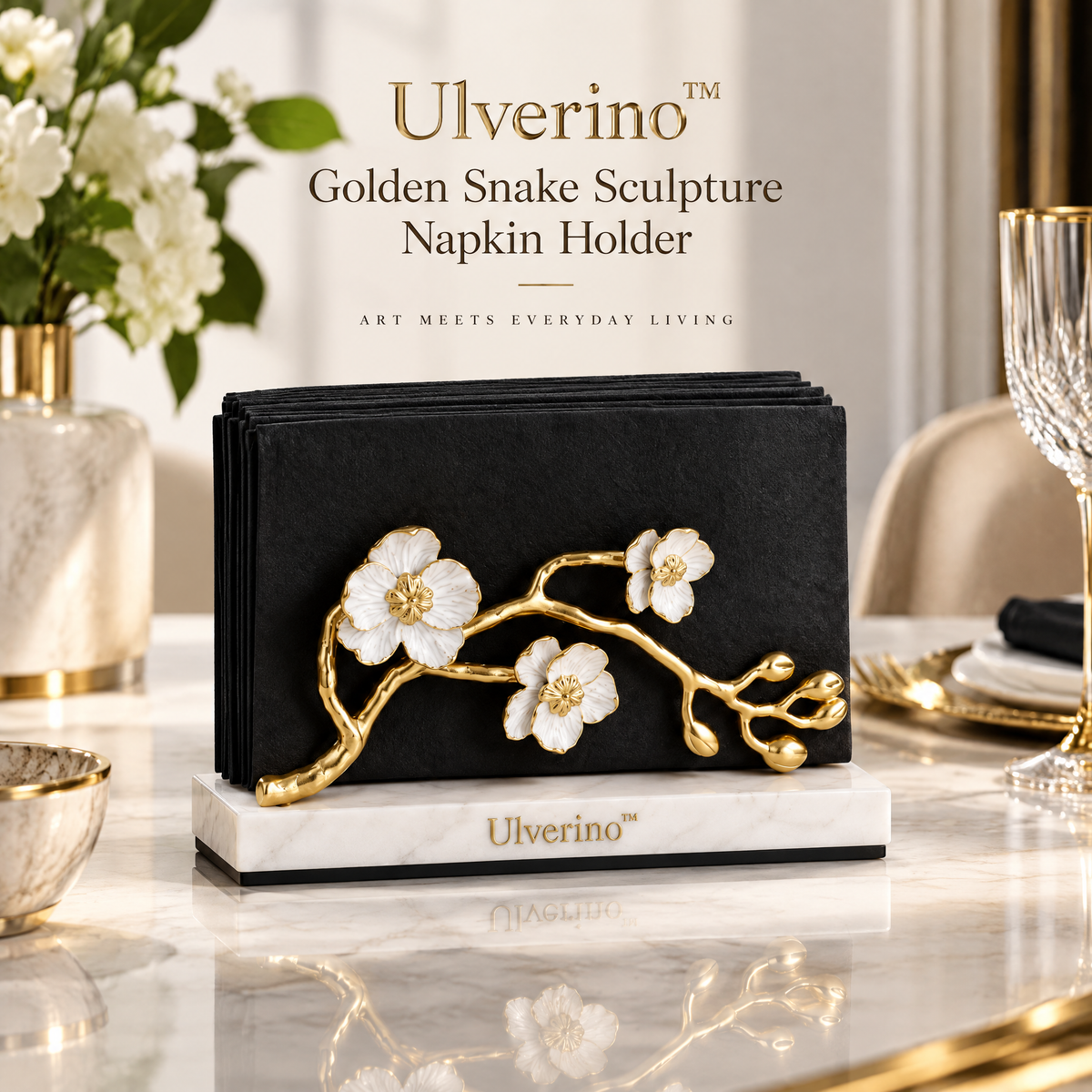 Ulverino™ Gilded Blossom Branch Sculptural Napkin Holder