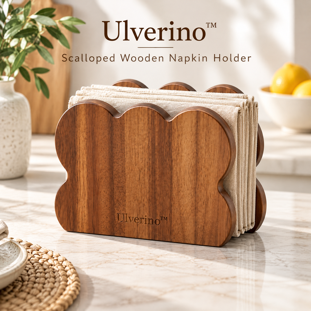 Ulverino™ Scalloped Acacia Wood Napkin Holder