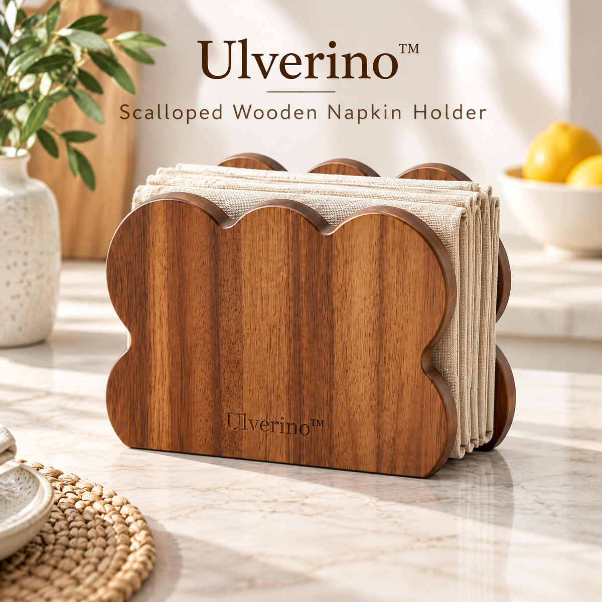 Ulverino™ Scalloped Acacia Wood Napkin Holder