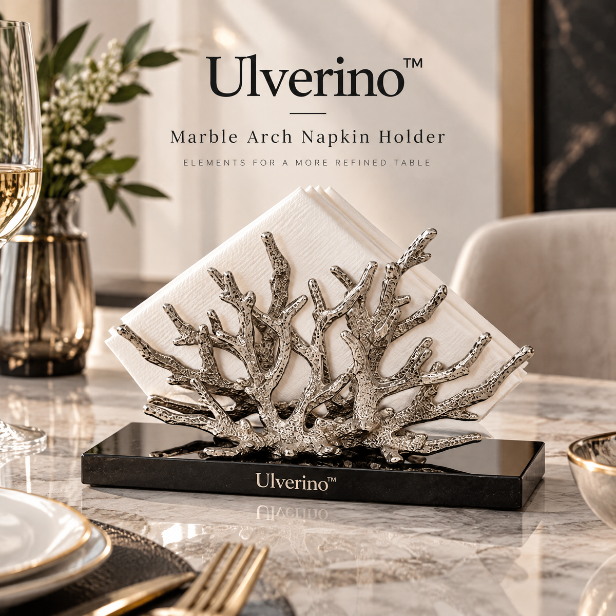 Ulverino™ Silver Coral Reef Sculptural Napkin Holder