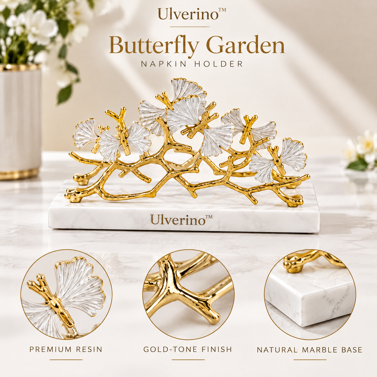 Ulverino™ Gilded Butterfly Garden Sculptural Napkin Holder