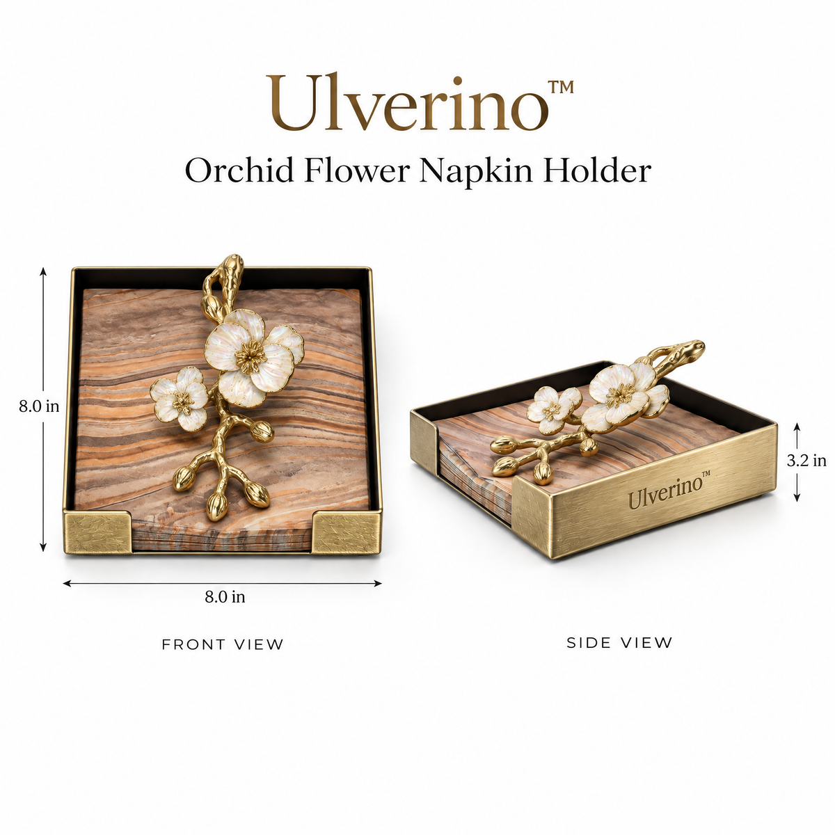 Ulverino™ Gilded Orchid Blossom Tray Napkin Holder