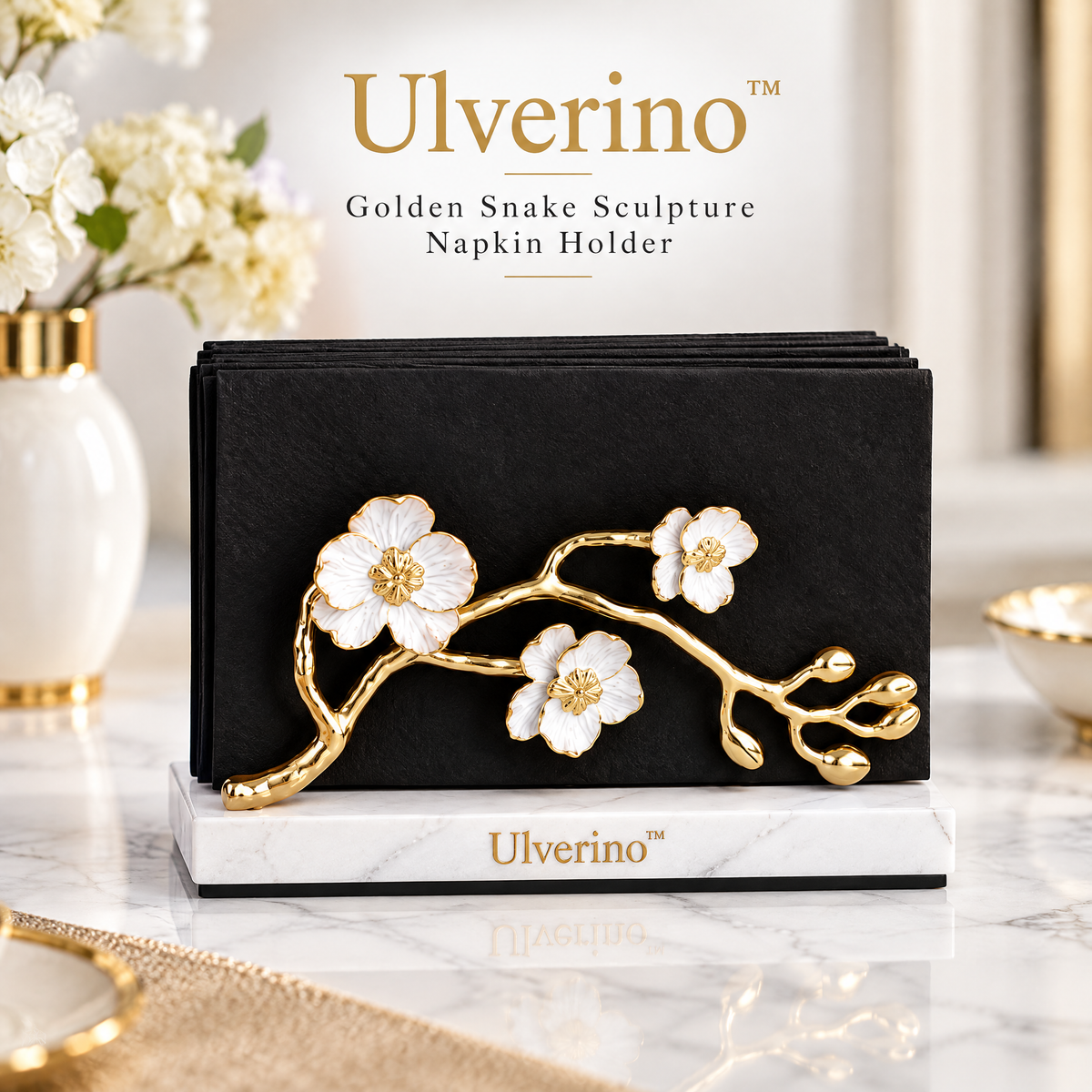 Ulverino™ Gilded Blossom Branch Sculptural Napkin Holder