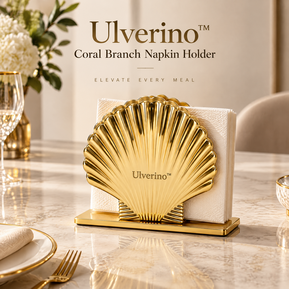 Ulverino™ Gilded Scallop Sculptural Napkin Holder