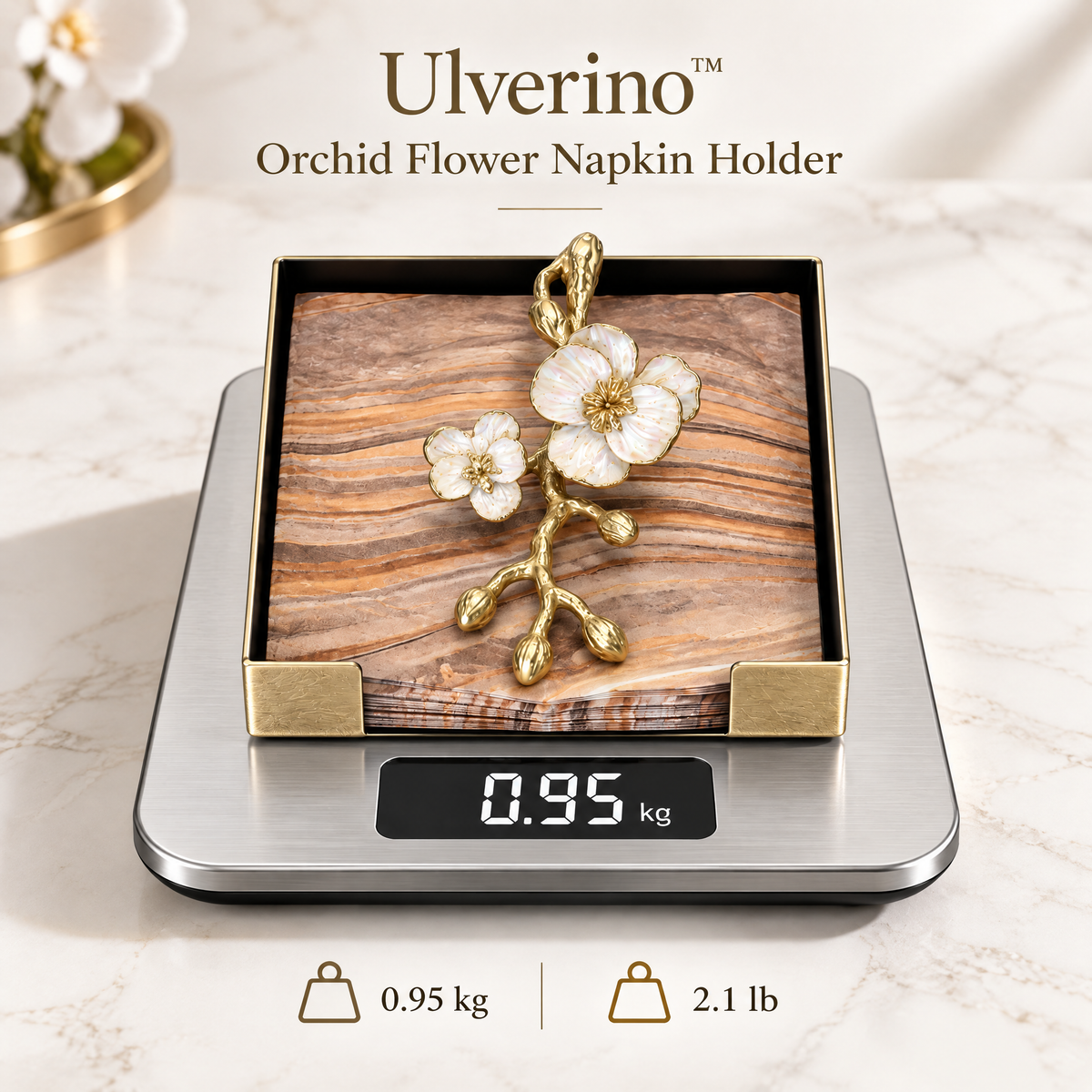 Ulverino™ Gilded Orchid Blossom Tray Napkin Holder