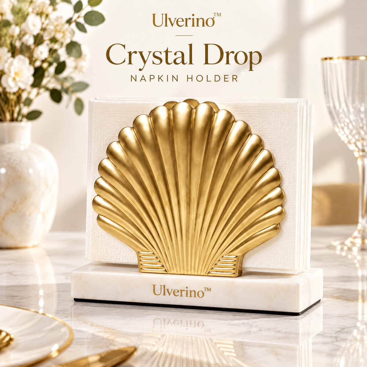 Ulverino™ Gilded Radiant Fan Marble Napkin Holder