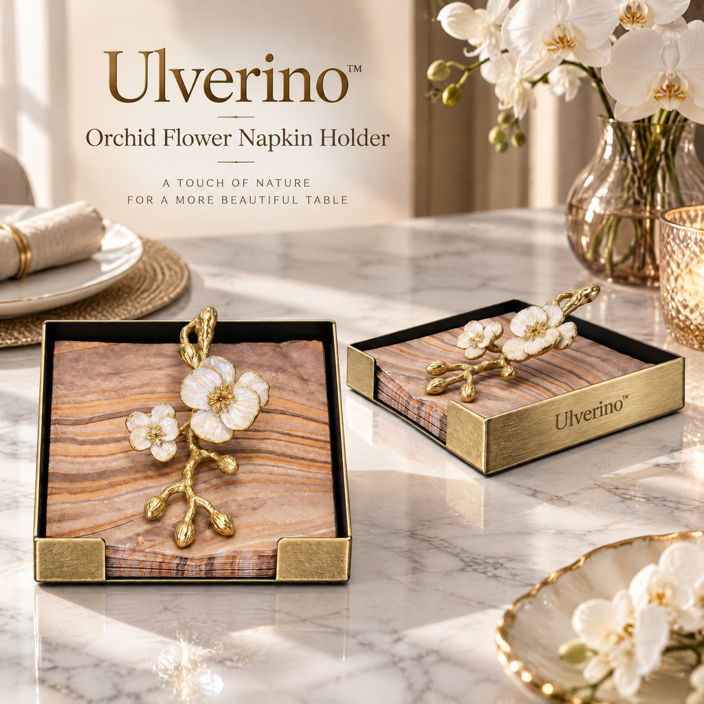 Ulverino™ Gilded Orchid Blossom Tray Napkin Holder