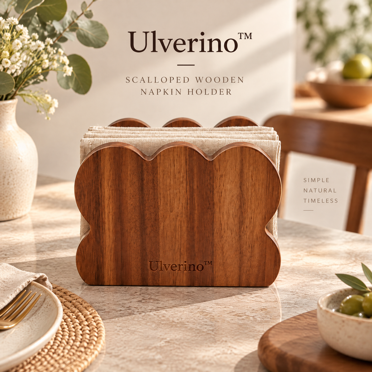 Ulverino™ Scalloped Acacia Wood Napkin Holder