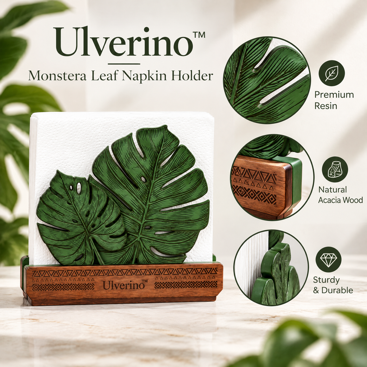 Ulverino™ Verdant Monstera Sculptural Napkin Holder