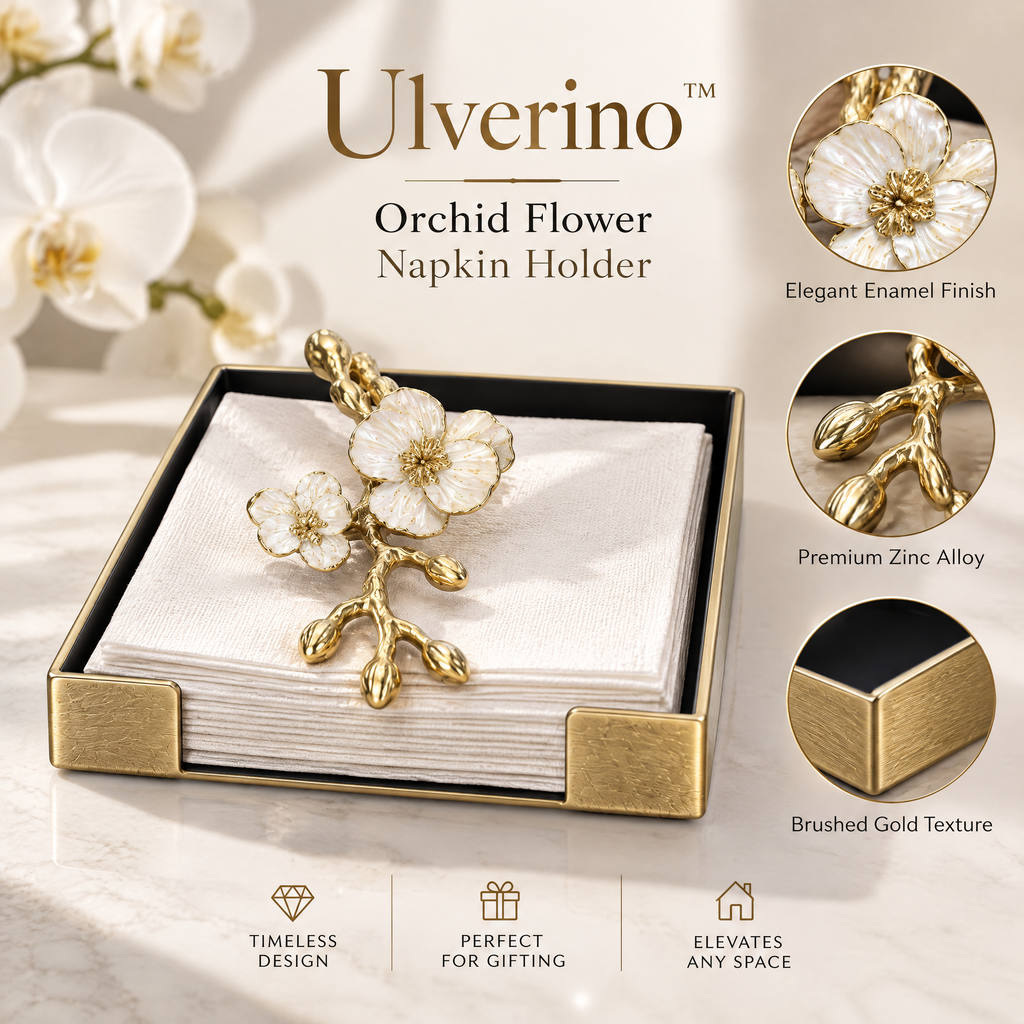 Ulverino™ Gilded Orchid Blossom Tray Napkin Holder