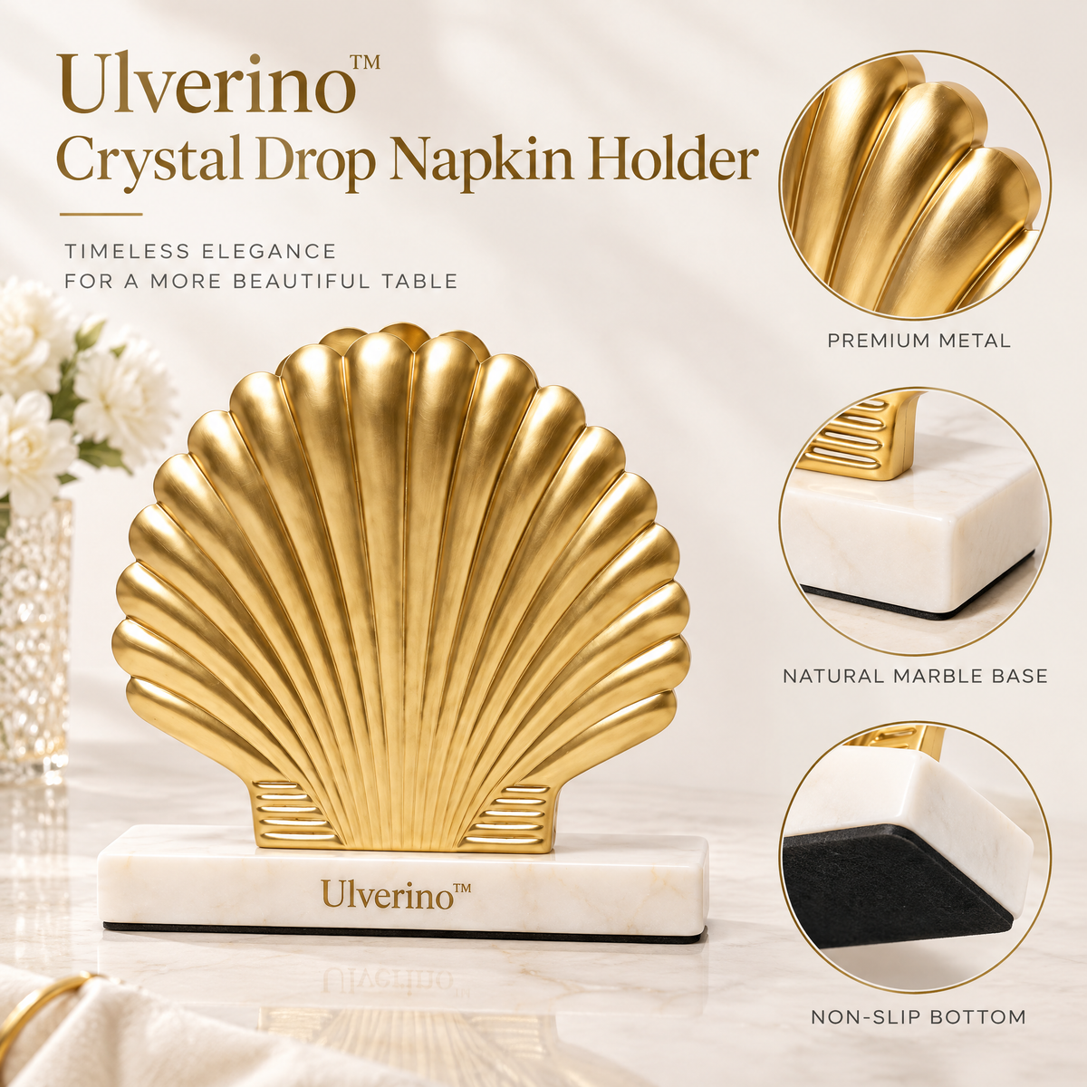 Ulverino™ Gilded Radiant Fan Marble Napkin Holder