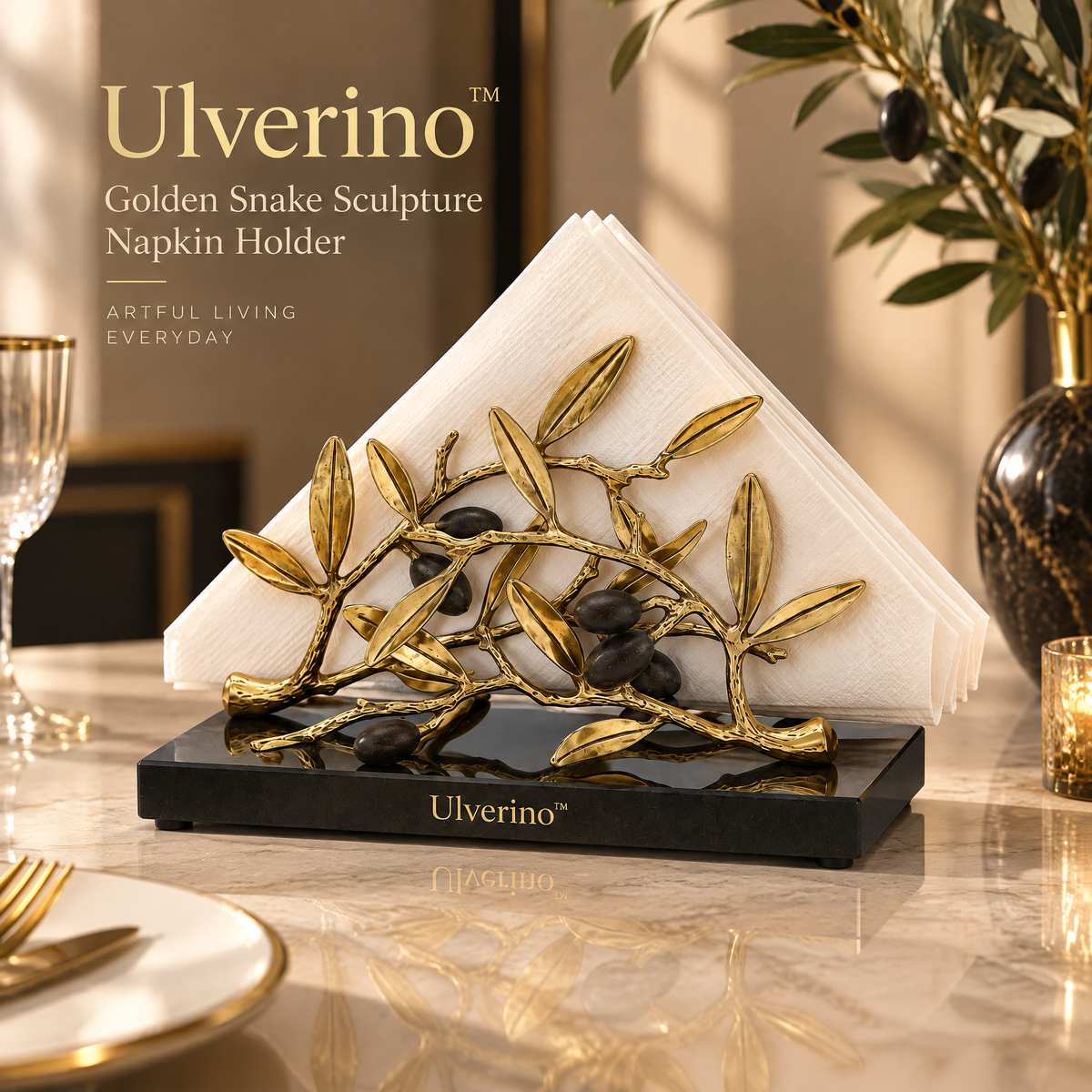 Ulverino™ Gilded Olive Grove Sculptural Napkin Holder