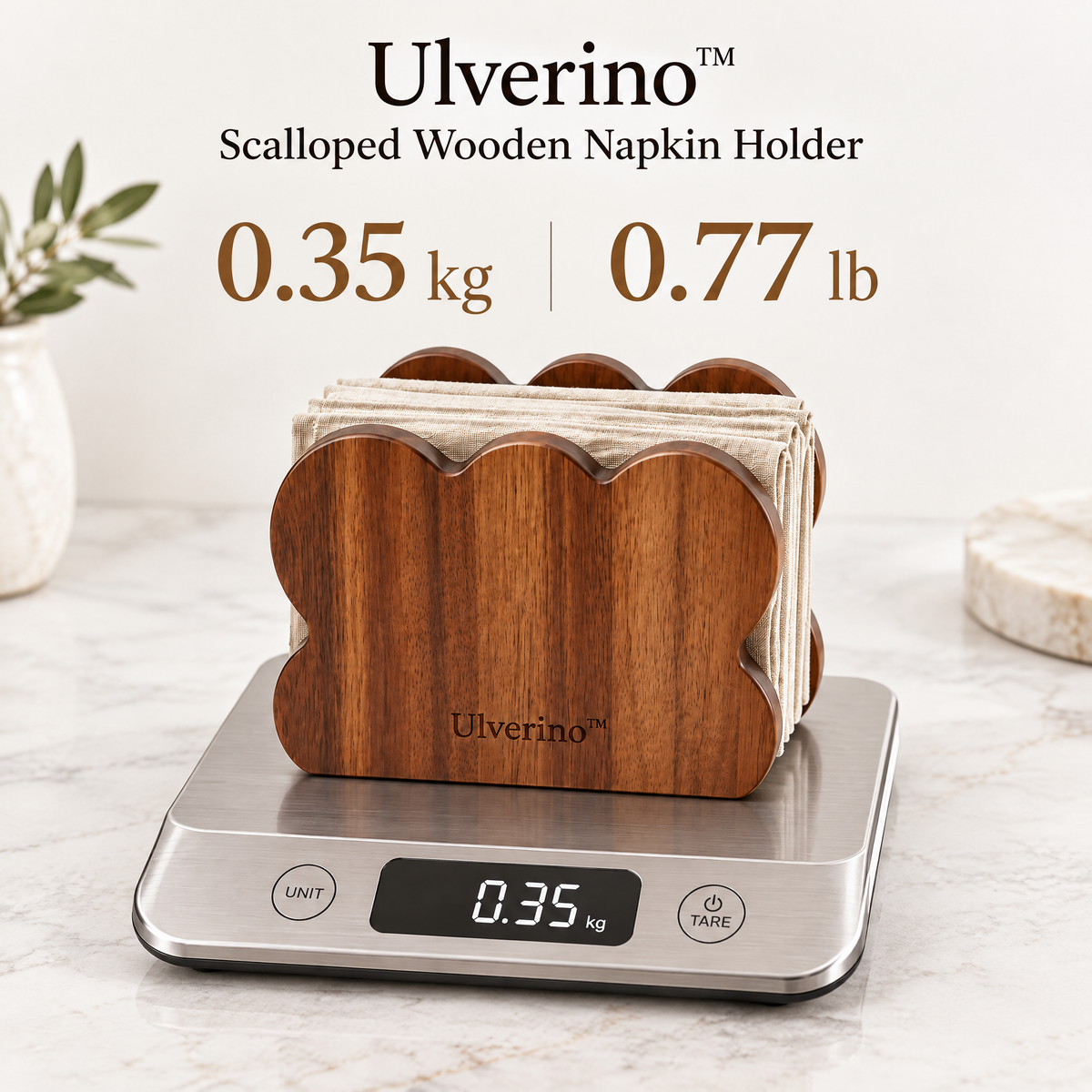 Ulverino™ Scalloped Acacia Wood Napkin Holder
