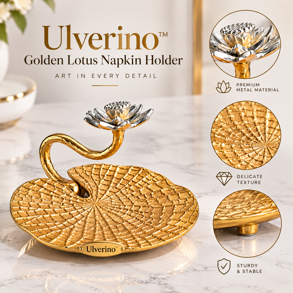 Ulverino™ Gilded Lotus Leaf Sculptural Tray