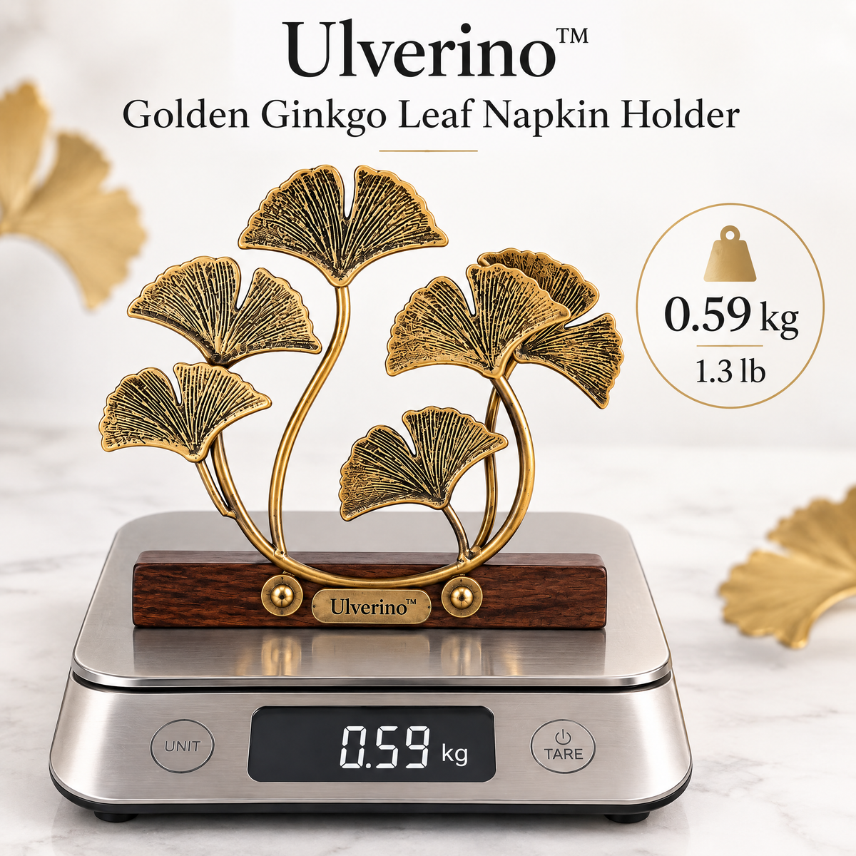 Ulverino™ Gilded Ginkgo Grove Sculptural Napkin Holder